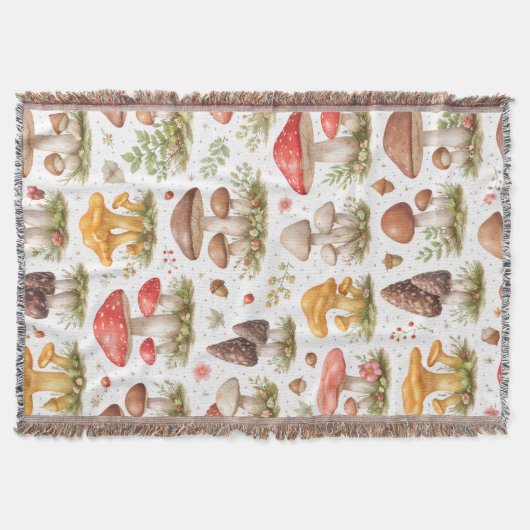 Grillige Paddenstoel Patroon – Vintage Botanisch Deken (Voorkant)
