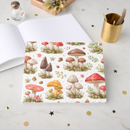 Grillige Paddenstoel Patroon – Vintage Botanisch Gastenboek (Voorkant open)