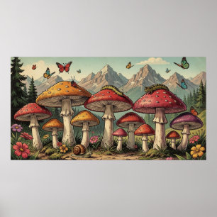 Grillige Paddenstoelen en Bergtoppen Poster