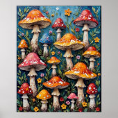 Grillige Paddenstoelentuin Poster (Voorkant)