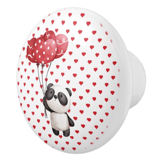 Grillige panda met ballonnen en harten C Keramische Knop (Rechts)