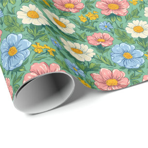 grillige pastel diëten bloemenweidepatroon cadeaupapier