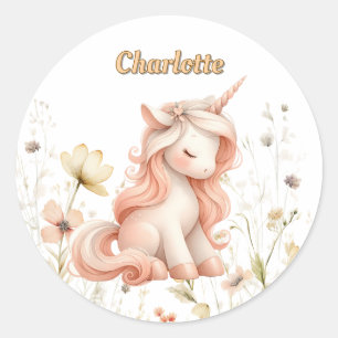 Grillige pastel eenhoorn wilde bloem ronde sticker