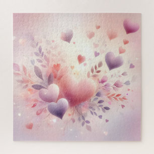 Grillige Pastel Harten Romantische Bloemige Liefde Legpuzzel