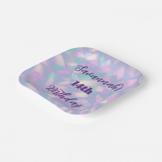 grillige pastel iriserende verjaardag viering papieren bordje (Gebogen)