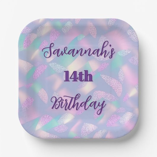 grillige pastel iriserende verjaardag viering papieren bordje (Voorkant)