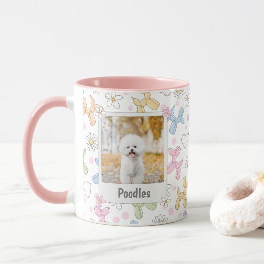 Grillige Pastel Kleuren Foto Poodle Worp Kussen Mok (Met donut)