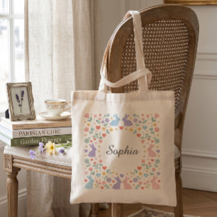 Grillige Pastel Konijn Bloemenkrans Persoonlijk  Tote Bag