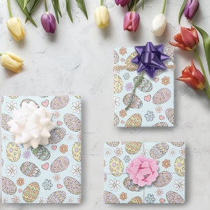 Grillige Pastel Malse Pasen Eieren Bloem Motief Inpakpapier Vel