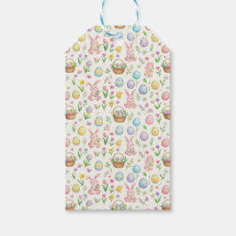 Grillige Pastel Paashaas & Bloemmotief Cadeaulabel
