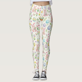 Grillige Pastel Paashaas & Bloemmotief Leggings