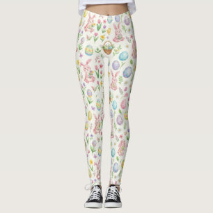 Grillige Pastel Paashaas & Bloemmotief Leggings
