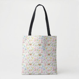 Grillige Pastel Paashaas & Bloemmotief Tote Bag