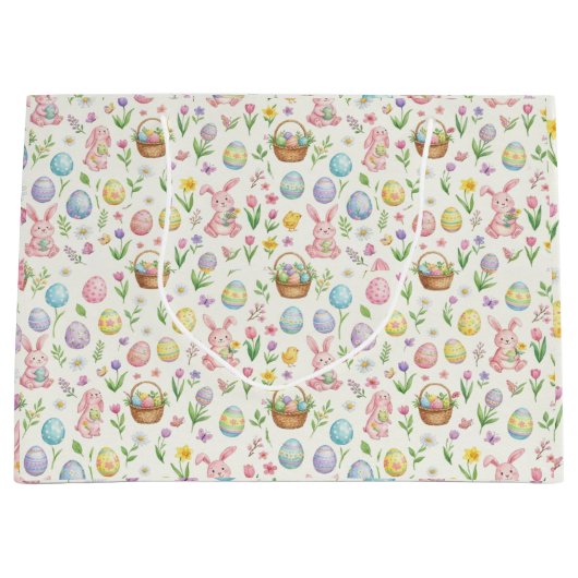 Grillige Pastel Paashaas & Bloempatroon Groot Cadeauzakje (Voorkant)