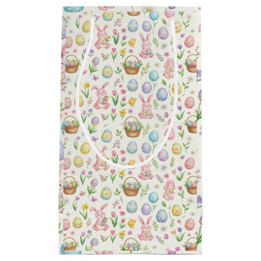 Grillige Pastel Paashaas & Bloempatroon Klein Cadeauzakje (Voorkant)