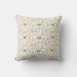 Grillige Pastel Paashaas & Bloempatroon Kussen