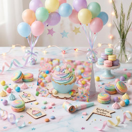 Grillige Pastel Regenboog Cupcake Verjaardag  Kaart