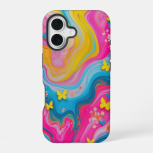 Grillige Pastel Vlinder Marmer Hoestebeschermer iPhone 16 Hoesje