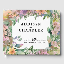 Grillige Pastel Waterverf Wilde Bloemen Bruiloft Gastenboek