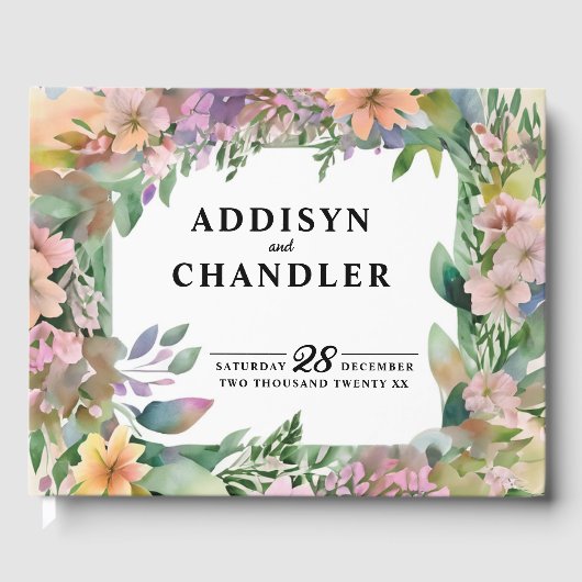 Grillige Pastel Waterverf Wilde Bloemen Bruiloft Gastenboek (Voorkant)
