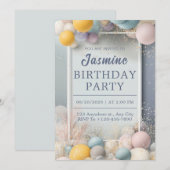 grillige pastelballon verjaardag uitnodigen kaart (Voorkant / Achterkant)