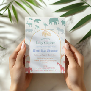 Grillige Pastelkleur Safari Baby Shower Jungle Die Kaart
