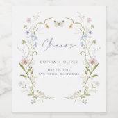 Grillige Pastelkleurige Wilde Bloemen Bruidsdiner Wijn Etiket (Enkel label)