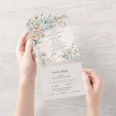 Grillige Pastelkleurige Wilde Bloemen Bruiloft All In One Uitnodiging (Afscheurbaar)