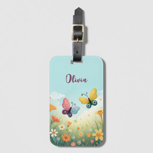 grillige pastelvlindertuin bagagelabel (Voorkant (verticaal))