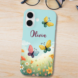 grillige pastelvlindertuin iPhone 16 hoesje