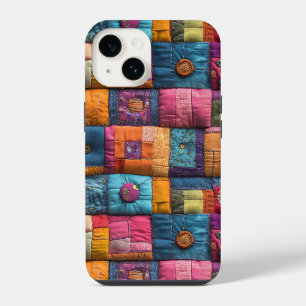 Grillige Patchwork Dekbed Patroon: Kleurrijk Ontwe iPhone 14 Hoesje