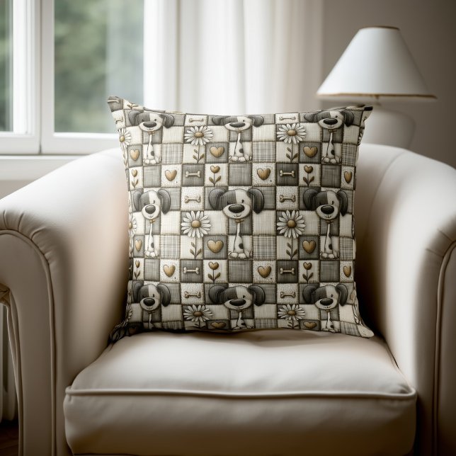 Grillige Patchwork Hond Patroon Kussen (Creator heeft geüpload)