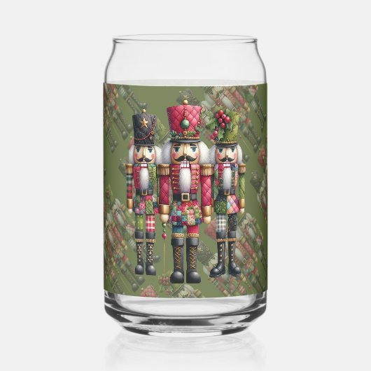 Grillige Patchwork Kerst Notenkraker Trio Blikvorm Glas (Voorkant)