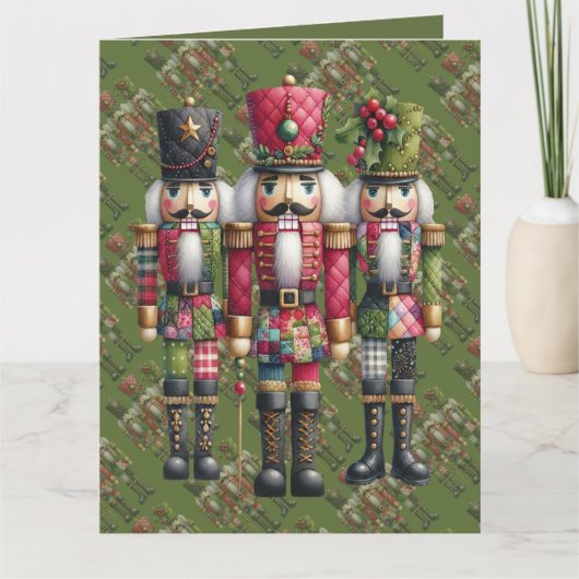 Grillige Patchwork Kerst Notenkraker Trio Kaart (Voorkant)