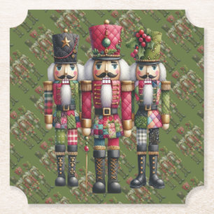 Grillige Patchwork Kerst Notenkraker Trio Kartonnen Onderzetters