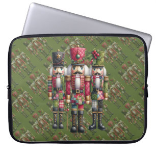 Grillige Patchwork Kerst Notenkraker Trio Laptop Sleeve