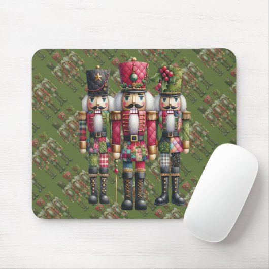Grillige Patchwork Kerst Notenkraker Trio Muismat (Met muis)
