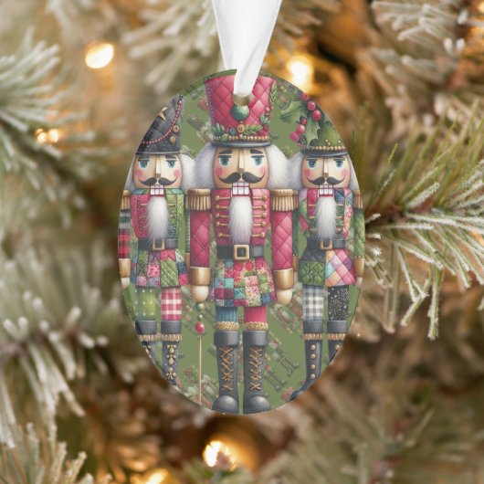 Grillige Patchwork Kerst Notenkraker Trio Ornament (Boom)