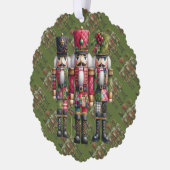 Grillige Patchwork Kerst Notenkraker Trio Ornament Kaart (Links)