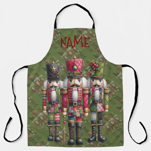 Grillige Patchwork Kerst Notenkraker Trio Schort (Voorkant)