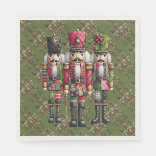 Grillige Patchwork Kerst Notenkraker Trio Servet (Voorkant)
