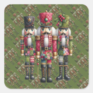 Grillige Patchwork Kerst Notenkraker Trio Vierkante Sticker