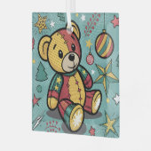 Grillige Patchwork Kerst Teddybeer Glas Ornament (Voorkant links)