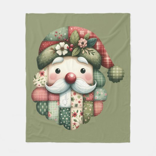 Grillige Patchwork Kerstman Folk Kerstmis Fleece Deken (Voorkant)