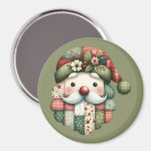 Grillige Patchwork Kerstman Folk Kerstmis Magneet (Voorkant / Achterkant)