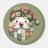 Grillige Patchwork Kerstman Folk Kerstmis Magneet (Voorkant)