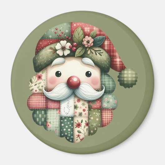 Grillige Patchwork Kerstman Folk Kerstmis Magneet (Voorkant)