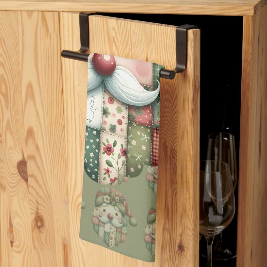 Grillige Patchwork Kerstman Folk Kerstmis Theedoek (Derde Gevouwen)