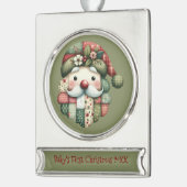 Grillige Patchwork Kerstman Folk Kerstmis Verzilverd Banner Ornament (Links)