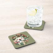 Grillige Patchwork Kerstman Folklore Kerst Bier Onderzetter (Rechterzijde)